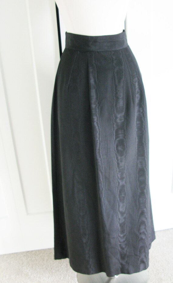 1970's Black Moire  Taffeta  A Line Maxi  Skirt /… - image 6