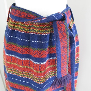 1970&#39;s Striped Boho Midi Skirt // Vintage 70&#39;s Acrylic Wool Straight Skirt with Fringed Belt // Waist 25&quot;