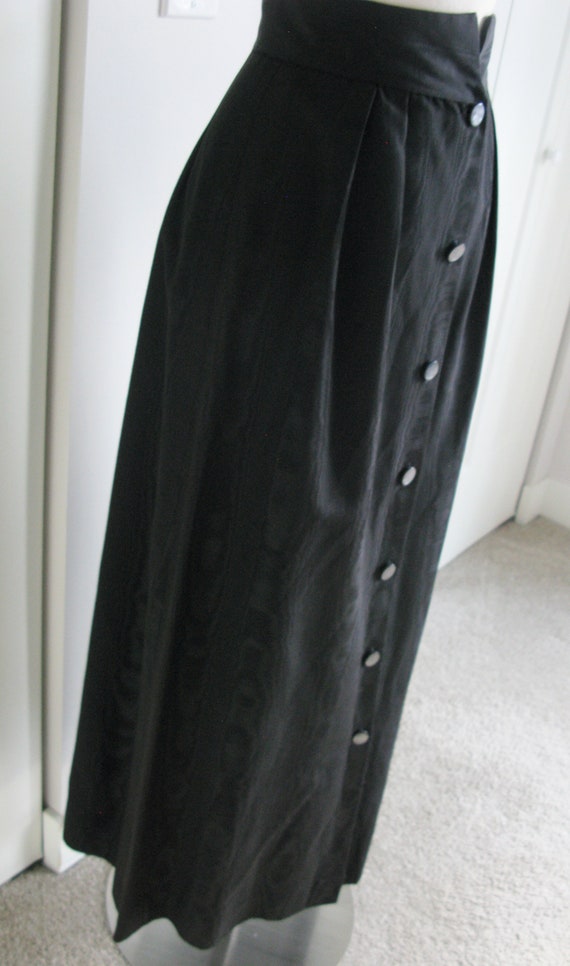 1970's Black Moire  Taffeta  A Line Maxi  Skirt /… - image 3