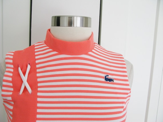 1970's CHEMISE LACOSTE  // Hot Pink and White Str… - image 1