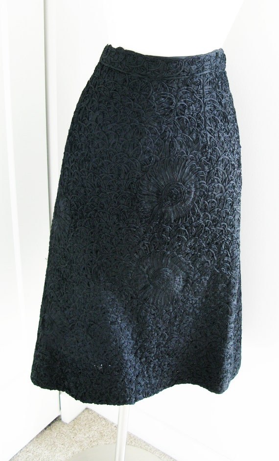 50's Ribbon Knit Pencil  Skirt //Vintage 50's Bla… - image 5