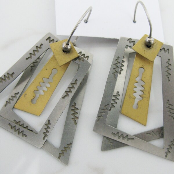 90's Vintage Kinetic Geometric Modernist Dangle  Earrings // by  FINA - FLOR //Pierced Earrings