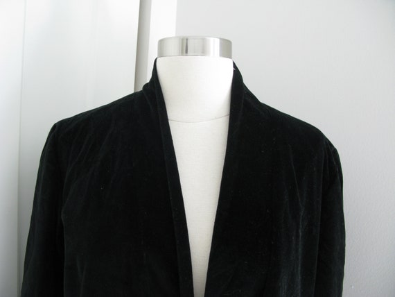 Vintage 80's Black Velvet Coat  // Open Front Lon… - image 2