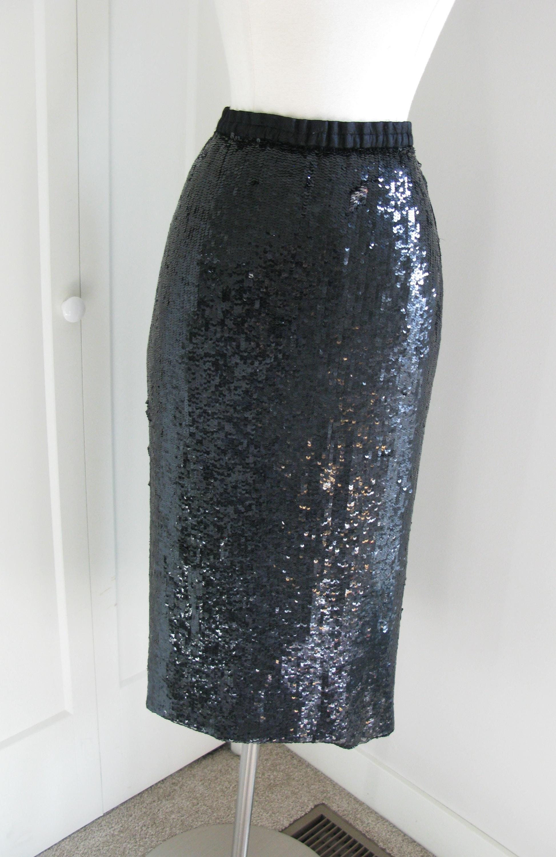 Jupe Crayon Noire Brillante Avec Péplum - Taille 12 - Occasion Très Bon état