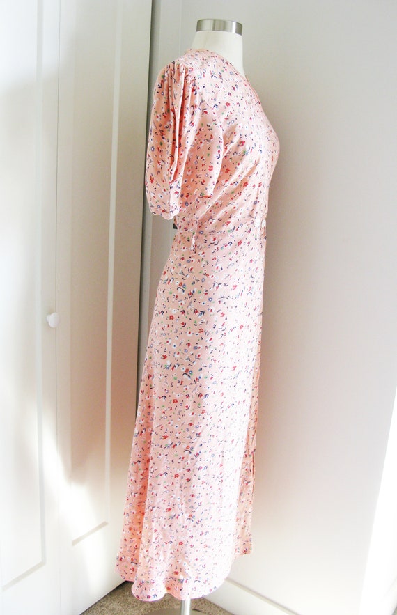 1930's Day  Dress // Vintage Pink Floral  Print R… - image 4