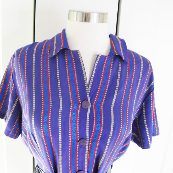 1940's Dress// Vintage Purple Jacquard Stripe Dress // Waist 33"