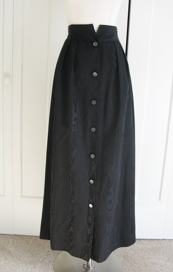 1970's Black Moire  Taffeta  A Line Maxi  Skirt /… - image 2
