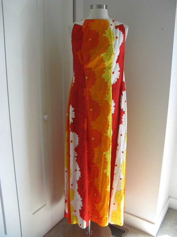 60's Hawaii Trapeze  Maxi   Dress // Orange- Red … - image 3