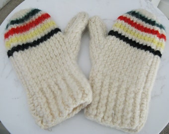 Vintage Hudson Bay Stripe Winter  Mittens// Mohair Wool  Hand Made Large Mittens