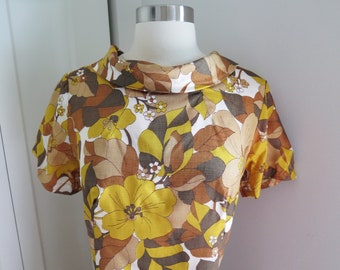 Vintage 60's Bold  Floral  Silk Shift Dress // Waist 34"
