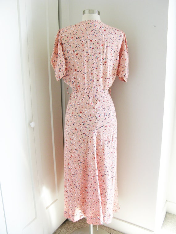 1930's Day  Dress // Vintage Pink Floral  Print R… - image 5