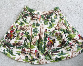 90's ESPRIT  Skirt // Vintage Cowboy Novelty Print Flannel Cotton // Waist 28"