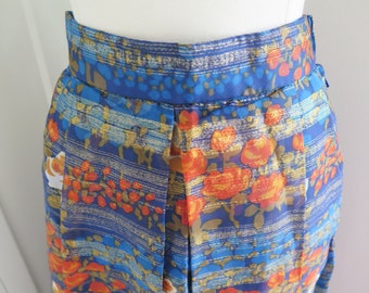 Vintage  Skirt // Metallic Floral  Stripe A Line Skirt     //  Waist 25"