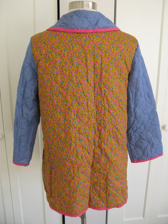 1970's Quilted Robe Coat Dress // Calico Color Bl… Gem