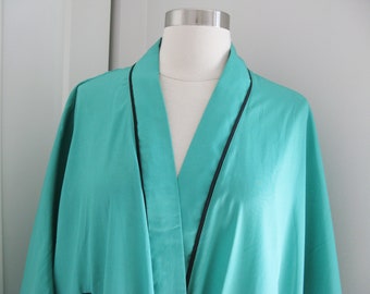 BILL TICE Kimono   Robe //   1970's Vintage Green With Black Trim Wrap po// Lounge Wear // Medium/Large