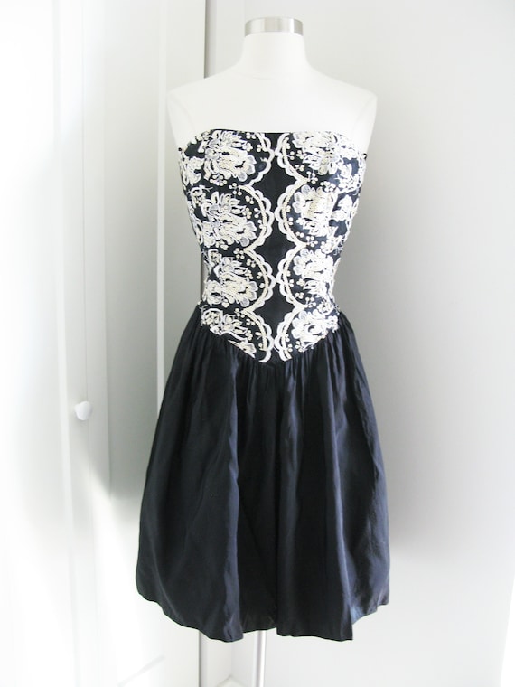 GUNNE SAX Dress 1980's Black With Floral  Sequins… - image 1