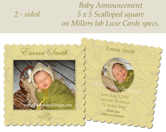 Baby Junge Mädchen Geburt Ansagen Vorlage Luxe Neugeborenen Photoshop Vorlage PSD frame