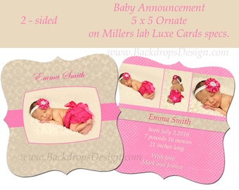 Baby Mädchen Geburt Ansagen Vorlage Luxe verzieren
