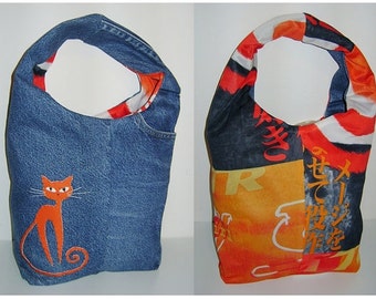 Recycled "two Faced" Orange Catworld Reversible Bag