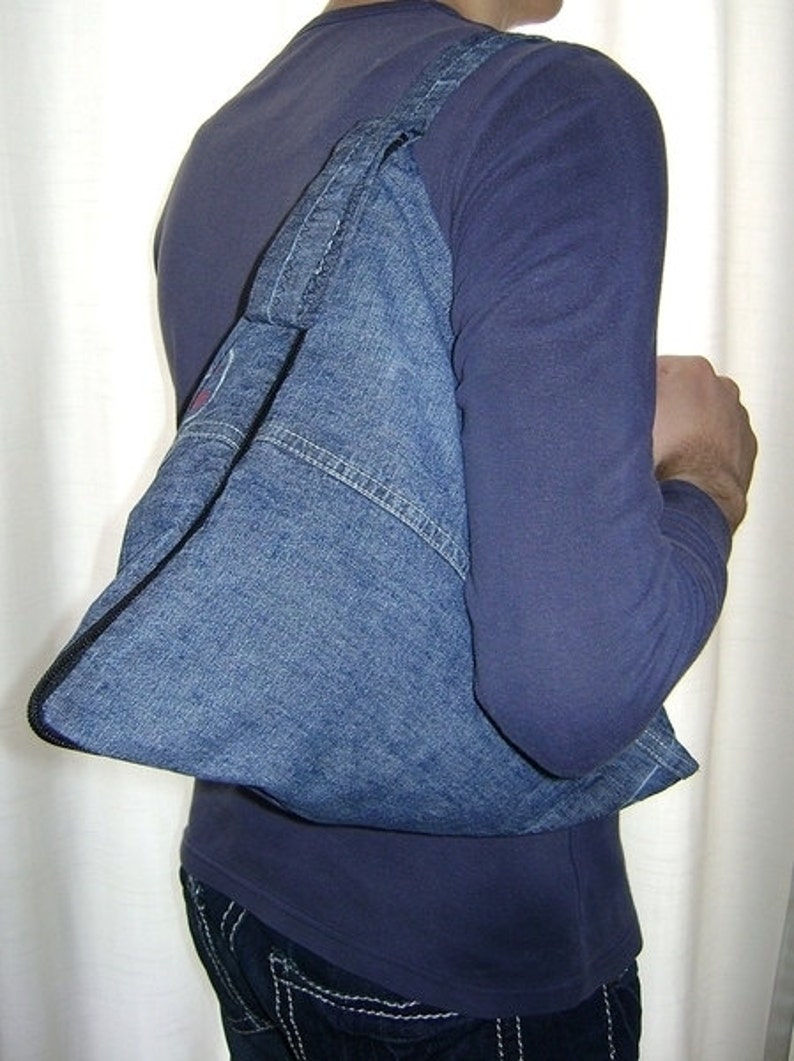 Denim Triangle bag and backpack in one