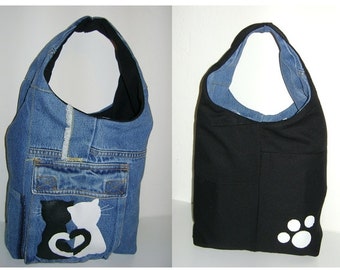 Cat Love black and white Reversible shoulder bag