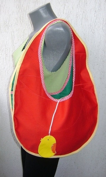 Easter Red-green Reversible Egg Shaped Bag With Little Chicken 