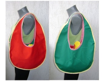 Easter Red-green reversible egg shaped bag with little chicken