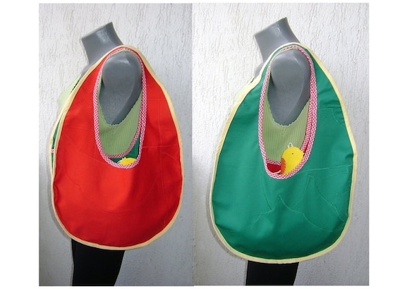 Easter Red-green Reversible Egg Shaped Bag With Little Chicken 