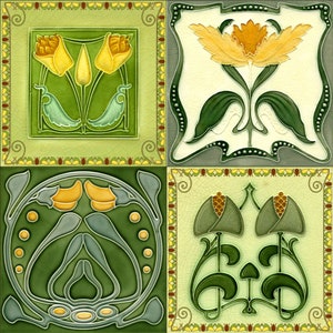 Carlos Villanueva ポット　陶器　ヴィンテージ　フォークアート CO010 - A Set of Four Art Nouveau Reproduction Hardboard
