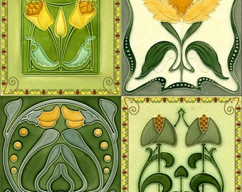 CO010 - A set of four Art Nouveau Reproduction Hardboard Coasters.