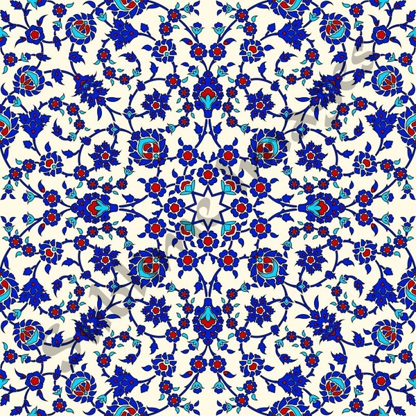 IO012 - Gloss Ceramic Tiles - Arabesque Pattern in Blue and White - Various Sizes