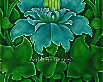 AN039 - Gloss Ceramic or Glass Tile - Art Nouveau Reproduction Tile - Climbing Clematis - Various Sizes.