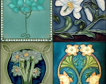 CO024 - A set of four Art Nouveau Reproduction Hardboard Tile coasters