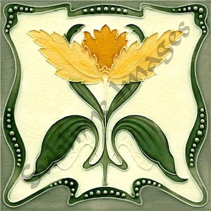 AN085 - Gloss Ceramic Tile - Vintage Art Nouveau Reproduction Tile - Various Sizes