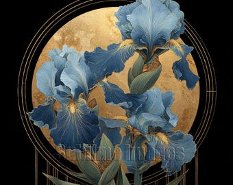 Art Nouveau Style Ceramic Tile– Blue or Iris on a Gloss Ceramic or Glass Tile - Various Sizes
