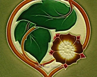 AN054 - Gloss Ceramic or Glass Tile - Art Nouveau Reproduction Tile - Various Sizes.