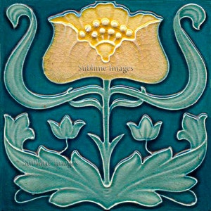 AN032 - Gloss Ceramic or Glass Tile - Vintage Art Nouveau Reproduction Tile - Various Sizes.