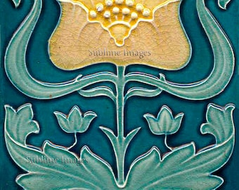 AN032 - Gloss Ceramic or Glass Tile - Vintage Art Nouveau Reproduction Tile - Various Sizes.