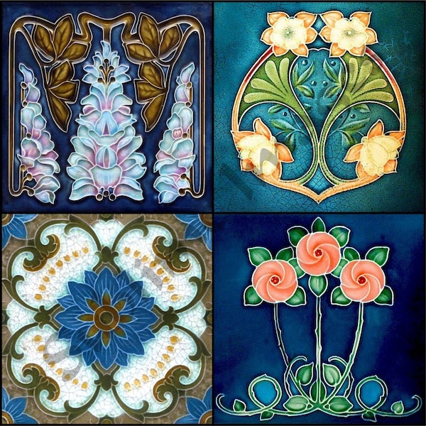 CO021 - A set of four Art Nouveau Reproduction Hardboard Coasters as in Tangled Up in Blue.