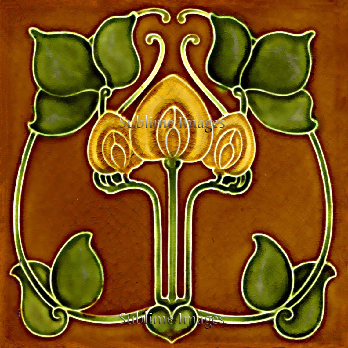 AN044 Gloss Ceramic Reproduction Tile Vintage Art Nouveau Etsy Canada