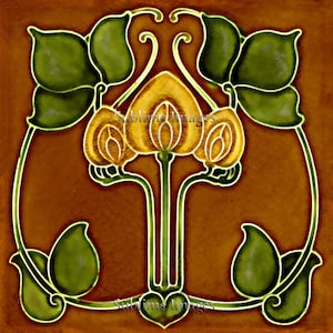 AN044 - Gloss Ceramic Reproduction Tile - Vintage Art Nouveau Floral Tile - Various Sizes.