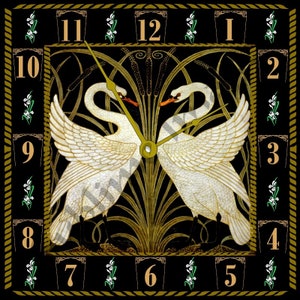WC055 - Art Nouveau Wall Clock - Swan, Rush and Iris by Walter Crane.