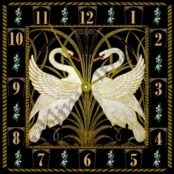 WC055 - Art Nouveau Tile Wall Clock - Swan, Rush and Iris by Walter Crane.