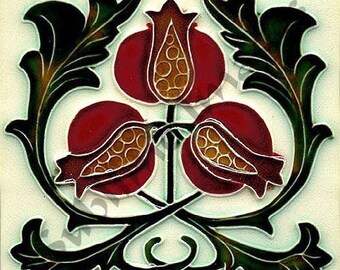 AN042 - Gloss Ceramic or Glass Tile - Art Nouveau Reproduction Tile - Pomegranates - Various Sizes.