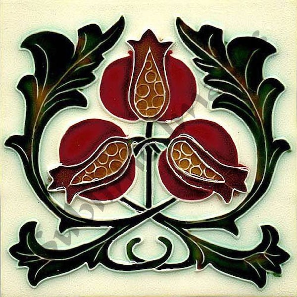 AN042 - Gloss Ceramic or Glass Tile - Art Nouveau Reproduction Tile - Pomegranates - Various Sizes.