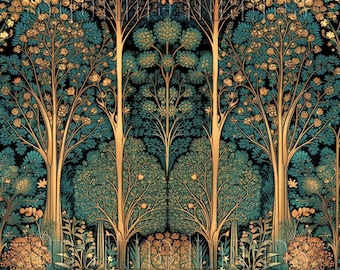 Art Nouveau Forest Ceramic Tile: Rustic Woodland Decor