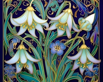 Art Nouveau floral design – Ceramic or Glass Accent Tiles - Various Sizes - perfect for gifting or display