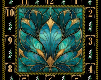 WC062 - Art Deco Botanical Wall Clock - Hardboard (8"x8") or Aluminium Clock Face (10"x10" or 12"x12")- No Sales Tax for Canadians