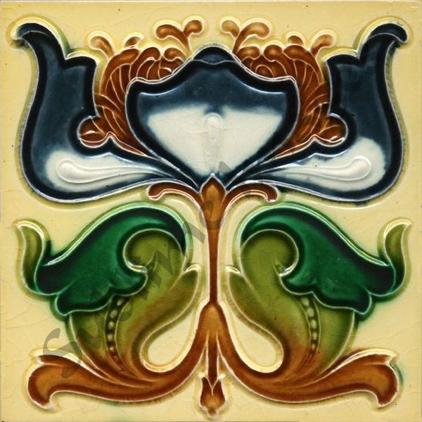 AN091 - Gloss Ceramic Tile - Vintage Art Nouveau Reproduction Tile - Various Sizes