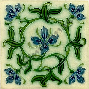 AN089 - Gloss Ceramic Tile - Vintage Art Nouveau Reproduction Tile - Various Sizes
